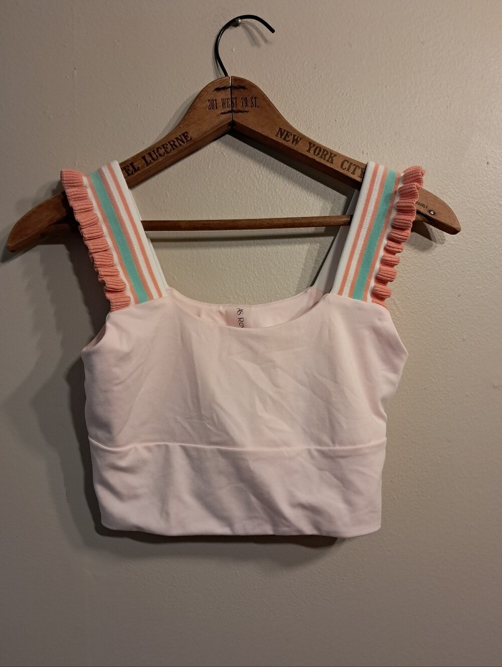 As REVIVAL altard State Women’s Pink Cropped Tank with Striped Ruffled Straps